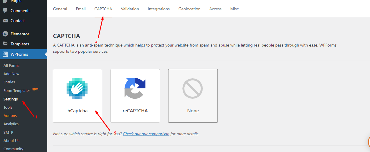 adding hCaptcha to the wp forms